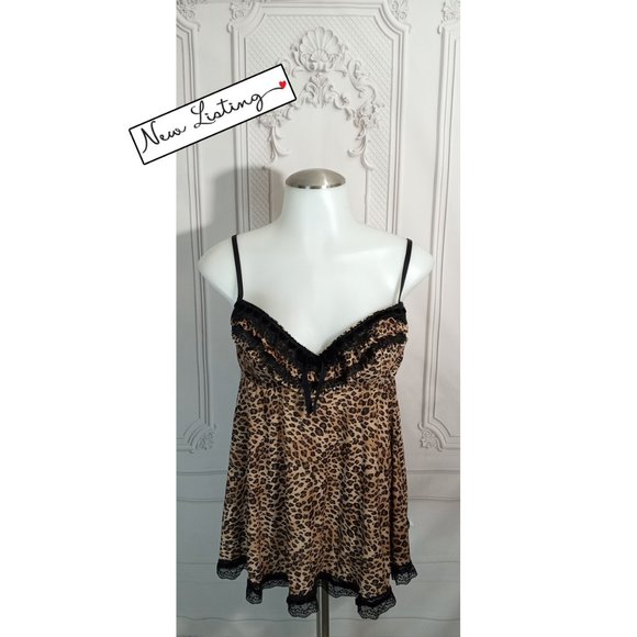 Cassandra Other - Cassandra Leopard Print Babydoll Lingerie Underwire Ruffles Silky Soft Sz S